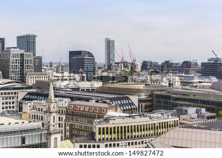 Aerial View of London from a viewing platform of St Paul Cathedral, London, UK