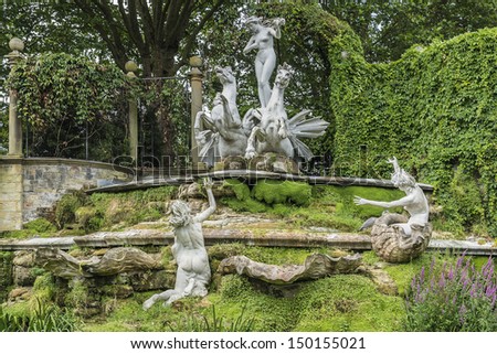 Antique sculptures in Garden near York House. York House - historic stately home in Twickenham, England in London Borough of Richmond upon Thames.York House dates to 1630.