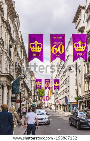 LONDON - JUNE 04: London decorated with celebratory flags on the occasion of 60 Anniversary of Coronation of Queen Elizabeth on June 04, 2013 in London