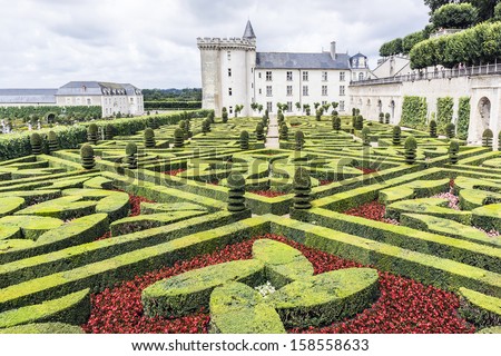 Villandry, France - July 20, 2012: Traditional French Garden. Ornamental Garden In Chateau De Villandry. Chateau De Villandry (Castle-Palace) - World Known For Its Amazing Gardens.