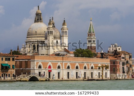 Sea-view of Basilica Santa Maria della Salute, Venice, Italy, Europe. Basilica is one of the city\'s symbol.