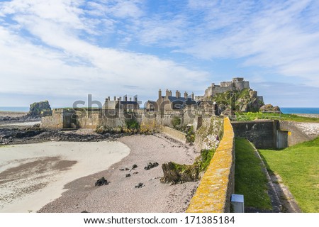 Elizabeth Castle (1594) - castle and tourist attraction on a tidal island within parish of Saint Helier, Jersey, UK.