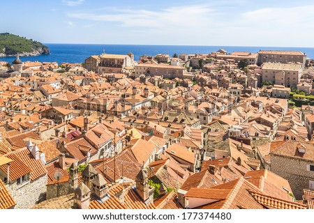 Traditional Mediterranean houses with red tiled roofs. Dubrovnik. Dubrovnik - UNESCO World Heritage Site. Croatia, Europe.