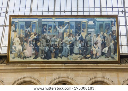 PARIS, FRANCE - MAY 17, 2014: Interior of Paris Est (Gare de l\'Est, East station) - one of the six large SNCF termini in Paris.  It is one of the largest and the oldest railway stations in Paris