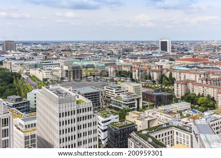 Berlin Skyline City Panorama with blue sky. Berlin, Germany, Europe.