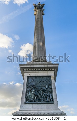 Nelson's Column - a monument in Trafalgar Square in central London built to commemorate Admiral Horatio Nelson, who died at the Battle of Trafalgar in 1805.