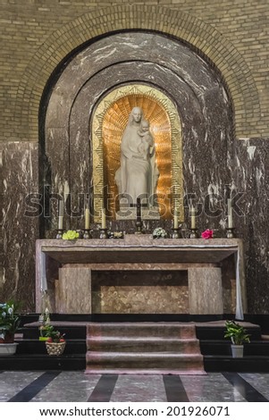 BRUSSELS, BELGIUM - JUNE 19, 2014: Interior of National Basilica of Sacred Heart (Basilique Nationale du Sacre-Coeur) - Roman Catholic Minor Basilica and parish church in Brussels.