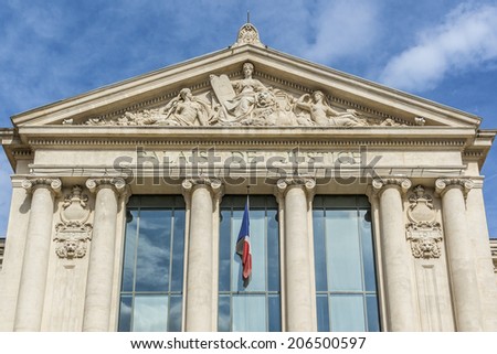 Palace of Justice (1885) - imposing law courts built in neoclassical style at Place du Palais in Nice, French Riviera, France.