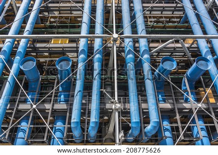 PARIS, FRANCE - MAY 13, 2014: Centre Georges Pompidou (1977) was designed in style of high-tech architecture. It houses library, National Art Modern museum and IRCAM.