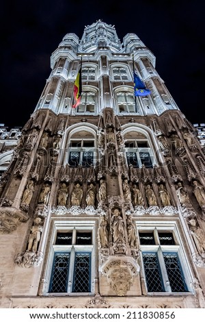 BRUSSELS, BELGIUM - MAY 11, 2014: Night view of the famous Grand Place (Grote Markt) - the central square of Brussels. Grand Place was named by UNESCO as a World Heritage Site in 1998.