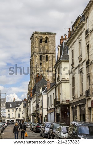 TOURS, FRANCE - JULY 20, 2012: View of street in medieval city of Tours. Tours - city in central France, capital of the Indre-et-Loire department. It stands on the lower reaches of the river Loire.