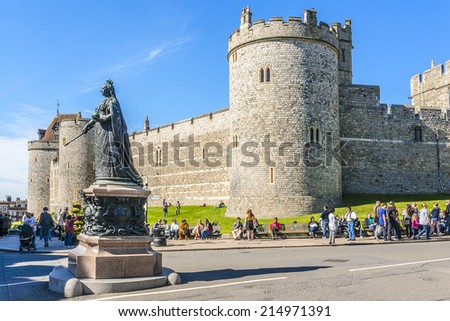 WINDSOR, ENGLAND - MAY 27, 2013: Cityscape of Windsor. Windsor - town in Royal Borough of Windsor in Berkshire. It is widely known as site of Windsor Castle, British Royal Family official residences.