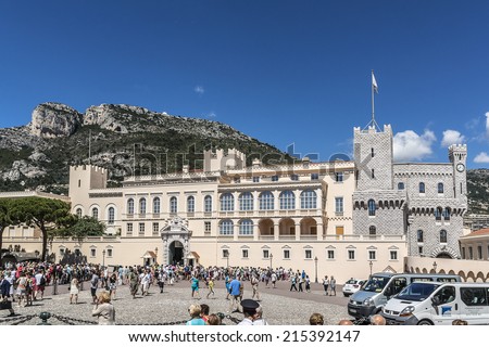 MONACO - JULY 8, 2014: Built in 1191 as a Genoese fortress, Monaco Prince\'s Palace is official residence of Monaco Prince. Principality of Monaco is a sovereign city state, located on French Riviera.