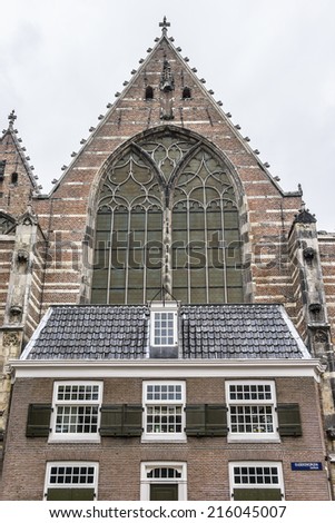 Old Church (Oude Kerk) - the oldest building and oldest parish church, founded in 1213, Amsterdam, Netherlands. It stands in De Wallen, now Amsterdam\'s main red-light district.