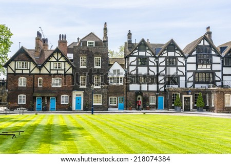 Old Queen's House (now home of Towers of London Governor). Tower of London (Her Majesty's Royal Palace and Fortress) - historic castle in central London and popular tourist attraction.