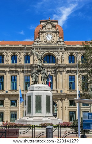 Cannes City Hall (Hotel de Ville, was built in 1876) is an elegant building situated between Allees de la Liberte Charles de Gaulle and Rue Felix Faure, just below the castle in Cannes, France.