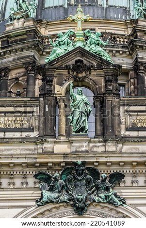 Architectural fragments of Berlin Cathedral (Berliner Dom) - famous landmark on the Museum Island in Mitte district of Berlin. It was built between 1895 and 1905. Germany.