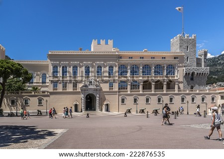MONACO - JULY 8, 2014: Built in 1191 as a Genoese fortress, Monaco Prince\'s Palace is official residence of Monaco Prince. Principality of Monaco is a sovereign city state, located on French Riviera.