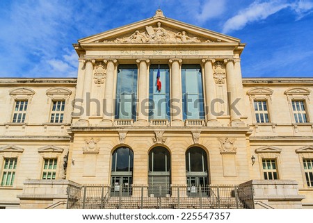 Palace of Justice (1885) - imposing law courts built in neoclassical style at Place du Palais in Nice, French Riviera, France.