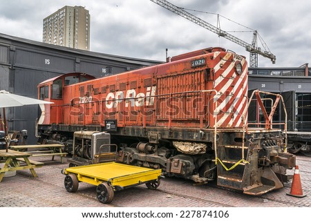 TORONTO, CANADA - JULY 23, 2014: Toronto Railway Museum includes historical locomotives and cars while presenting a history of railroad in Canada. Museum is a 17 acre park in former Railway Lands.