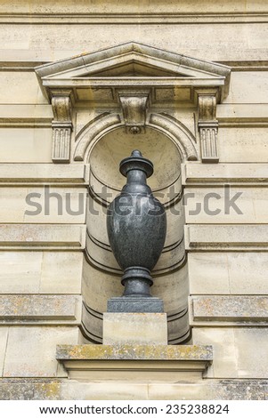 Architectural fragments of Famous Chateau de Chantilly (Chantilly Castle, 1560). Chantilly is a historic chateau located in town of Chantilly, Oise, Picardie, France.