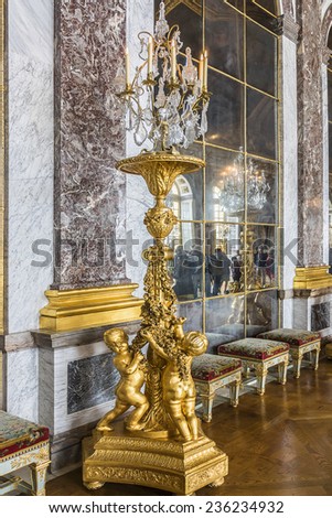 VERSAILLES, FRANCE - JUNE 12, 2012: Interior of Chateau de Versailles (Palace of Versailles) near Paris. Palace Versailles was a royal chateau. It was added to UNESCO list of World Heritage Sites.