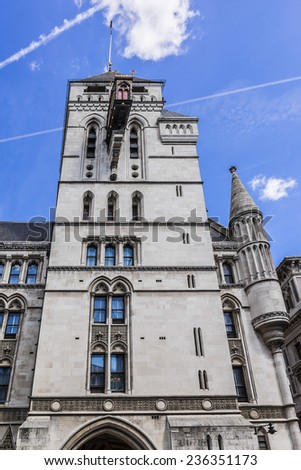 Royal Courts of Justice in the Victorian Gothic style (Law Courts, designed by George Edmund Street, was opened by Queen Victoria in December 1882) in London, UK.