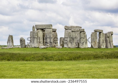 Stonehenge - an ancient prehistoric stone monument near Salisbury, Wiltshire, UK. It was built anywhere from 3000 BC to 2000 BC. Stonehenge is a UNESCO World Heritage Site in England.