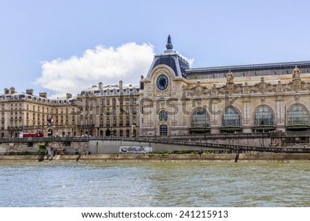 View of D\'Orsay Museum. D\'Orsay - a museum on left bank of Seine, it is housed in former Gare d\'Orsay. D\'Orsay holds mainly French art dating from 1848 to 1915. Paris, France.