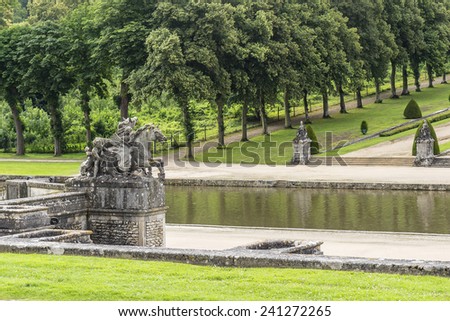 Chateau de Vaux-le-Vicomte (1661) - baroque French Palace located in Maincy, near Melun, in Seine-et-Marne department of France. Beautiful garden designed by landscape architect Andre le Notre.
