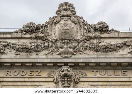 Architectural fragments of famous D\'Orsay Museum - museum in Paris, France. It is housed in former Gare d\'Orsay (railway station). Museum holds mainly French art dating from 1848 to 1915.