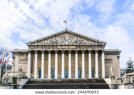 Palais Bourbon (1724) - palace located on left bank of Seine, across Place de la Concorde in Paris. Palais Bourbon is seat of French National Assembly - lower legislative chamber of French government.