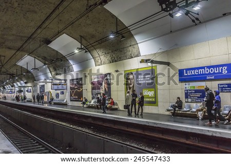 PARIS, FRANCE - MAY 10, 2014: Luxembourg metro station in Paris. Paris Metro is the 2nd largest underground system worldwide by number of stations.