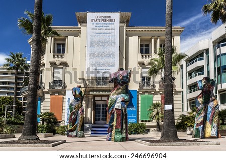 CANNES, FRANCE - JULY 10, 2014: Exhibition: From the primitive expressiveness inspired look (June 28 to October 26, 2014 at the Art Center La Malmaison). More than 200 sculptures of art.