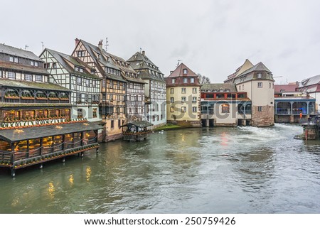 Nice houses in Petite-France (Little France) in Strasbourg, Alsace. Petite-France is an historic area in the center of Strasbourg.
