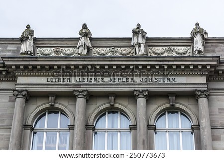 University Palace - main building of former Imperial University of Strasbourg (built in 1879 -1884, architect Otto Warth). University of Strasbourg is the second largest university in France. Alsace.