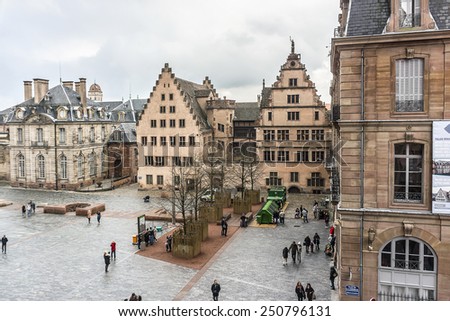 STRASBOURG, FRANCE - DECEMBER 21, 2014: Street view of Strasbourg. Strasbourg is the capital and principal city of Alsace region in eastern France and is official seat of European Parliament.