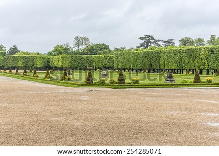 Garden in Chateau de Saint-Germain-en-Laye (was built in 1124 by Louis VI as fortified hunting-lodge). Chateau de Saint-Germain-en-Laye, situated around 13 miles west of Paris. France.