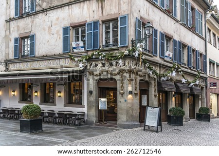 STRASBOURG, FRANCE - DECEMBER 21, 2014: Street view of Strasbourg. Strasbourg is the capital and principal city of Alsace region in eastern France and is official seat of European Parliament.