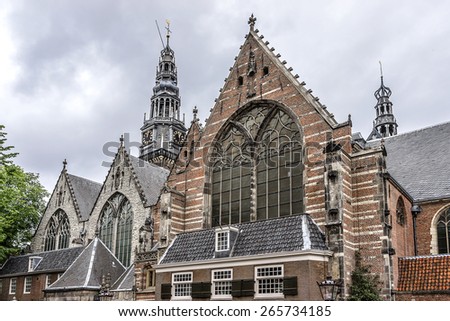 Old Church (Oude Kerk) - the oldest building and oldest parish church, founded in 1213, Amsterdam, Netherlands. It stands in De Wallen, now Amsterdam\'s main red-light district.