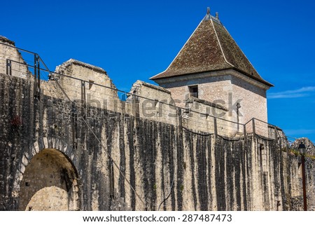 Medieval city wall in Provins. Provins - commune in Seine-et-Marne department, Ile-de-France region, north-central France. UNESCO World Heritage Site.