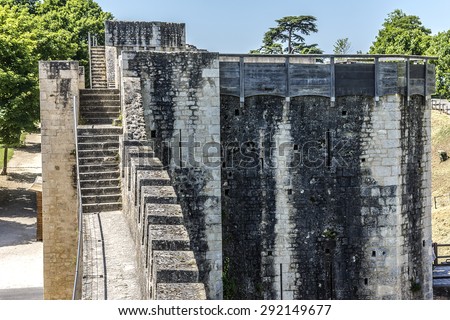 Medieval city wall in Provins. Provins - commune in Seine-et-Marne department, Ile-de-France region, north-central France. UNESCO World Heritage Site.