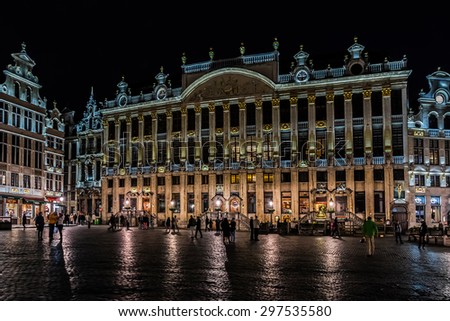 BRUSSELS, BELGIUM - MAY 11, 2014: Night view of the famous Grand Place (Grote Markt) - the central square of Brussels. Grand Place was named by UNESCO as a World Heritage Site in 1998.