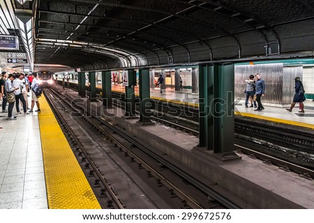 TORONTO, CANADA, ON - 24 JULY, 2014: Subway station platform in Toronto. Toronto subway and RT encompass four lines and 69 stations.