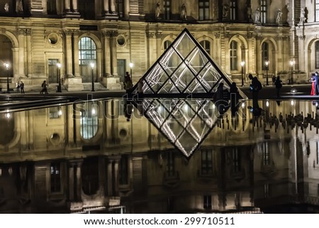 PARIS, FRANCE - APRIL 23, 2015: View of famous Louvre Museum at evening. Louvre Museum is one of the largest and most visited museums worldwide.