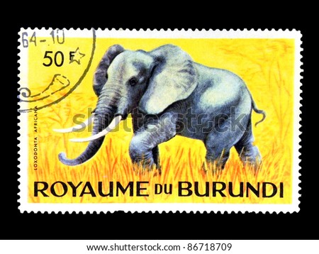 BURUNDI - CIRCA 1964: stamp printed in Kingdom of Burundi shows an African animal - Elephant with the inscription 
