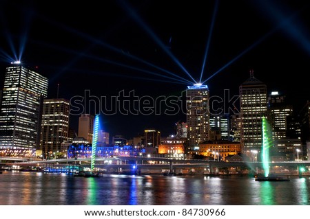 BRISBANE, AUSTRALIA - SEPTEMBER 15: Santos City of Lights Laser Light Show on September 15, 2011 in Brisbane, Australia. City of Lights is an event of Brisbane Festival 2011 with two shows every night September 4 to 24.