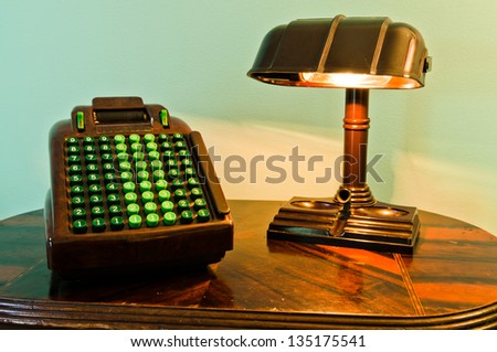 Vintage Adding Machine and Lamp