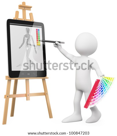 3D Artist Artist painting in a tablet pc Rendered at high resolution on a white background with diffuse shadows 3D Artist Artist painting in a tablet pc Rendered at high resolution on a white background with diffuse shadows