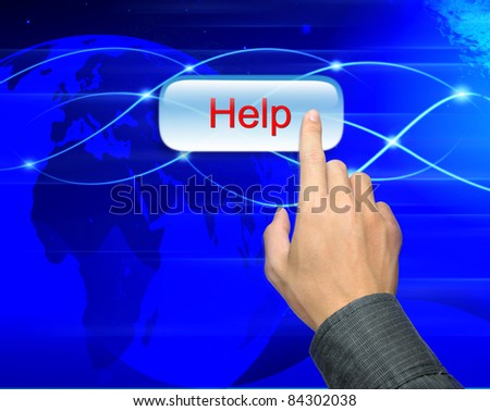 business man hand pressing help button